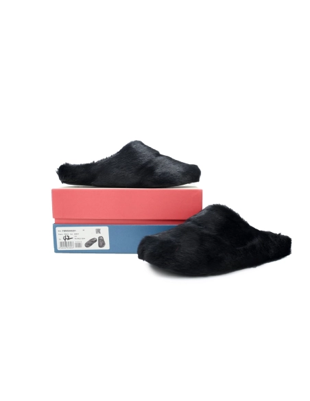 Marni Long-hair Calfskin Fussbett Sabot Black SBMR000600P412200N99