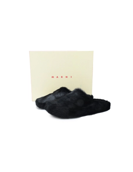 Marni Long-hair Calfskin Fussbett Sabot Black SBMR000600P412200N99