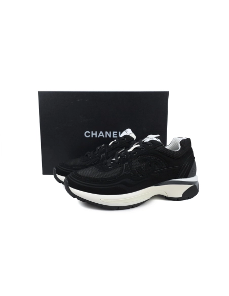 Chanel Fabric Laminated Low Top Sneakers Black