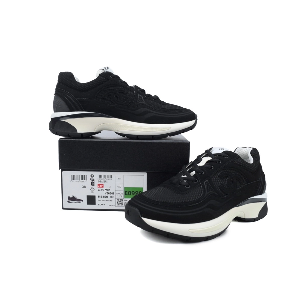 Chanel Fabric Laminated Low Top Sneakers Black