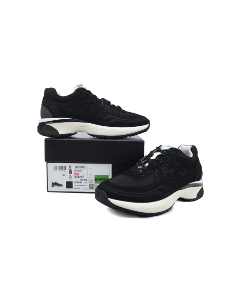 Chanel Fabric Laminated Low Top Sneakers Black