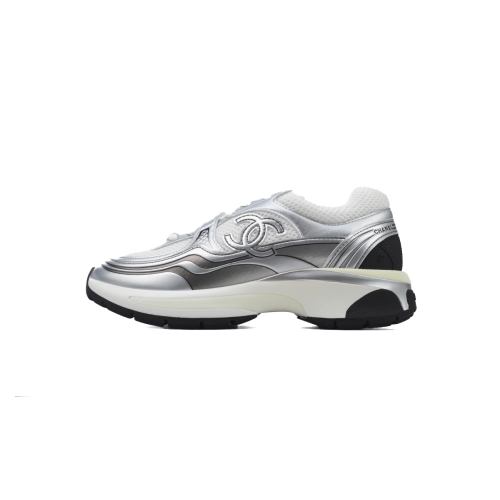 Chanel Fabric Laminated Low Top Sneakers Silver Black G39794 Y56368 K5451