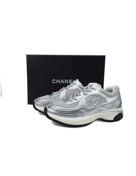 Chanel Fabric Laminated Low Top Sneakers Silver G39792 Y56368 K5452