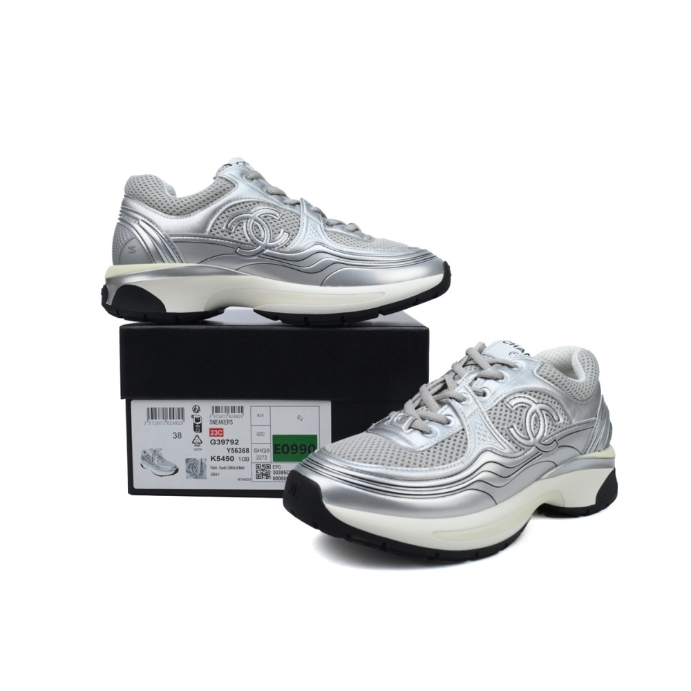 Chanel Fabric Laminated Low Top Sneakers Silver G39792 Y56368 K5452