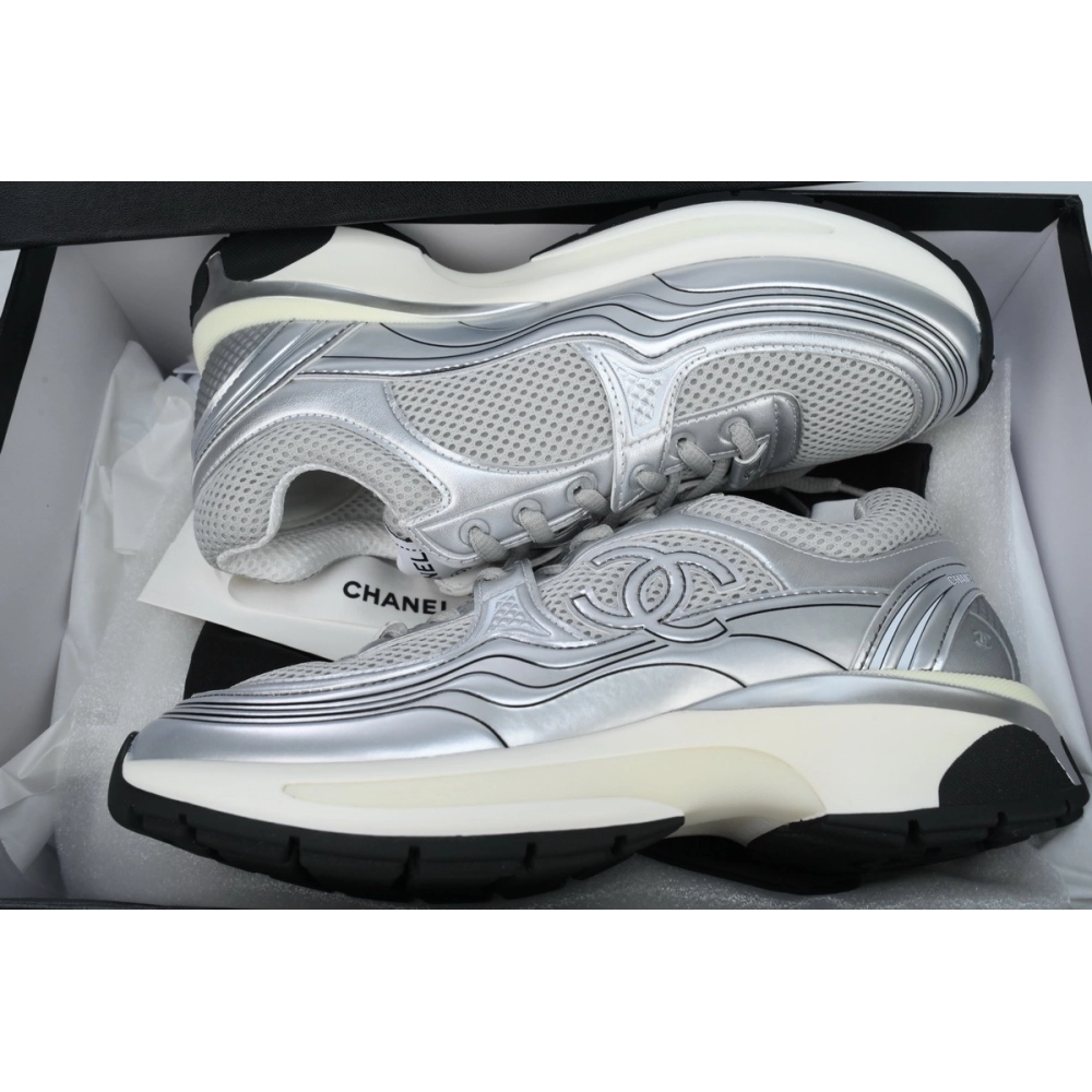 Chanel Fabric Laminated Low Top Sneakers Silver G39792 Y56368 K5452