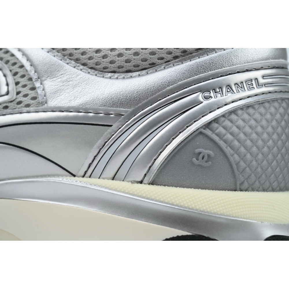 Chanel Fabric Laminated Low Top Sneakers Silver G39792 Y56368 K5452