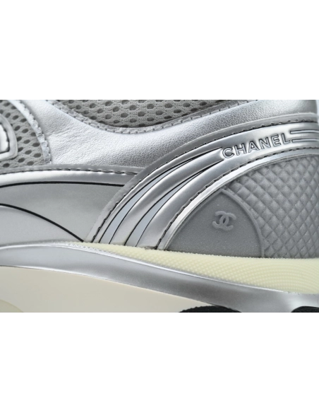 Chanel Fabric Laminated Low Top Sneakers Silver G39792 Y56368 K5452