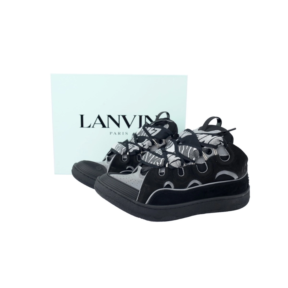 Lanvin Leather Curb Sneaker Black Grey