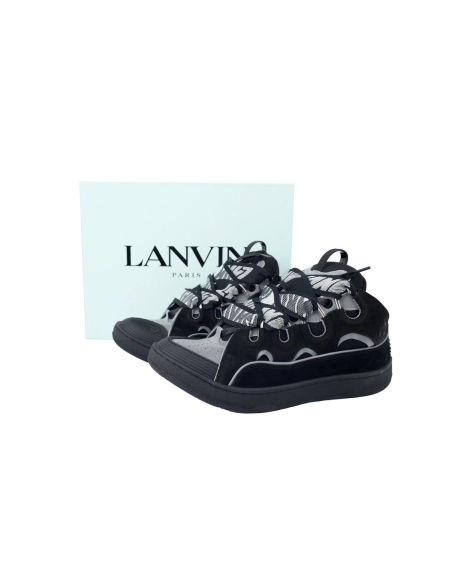 Lanvin Leather Curb Sneaker Black Grey