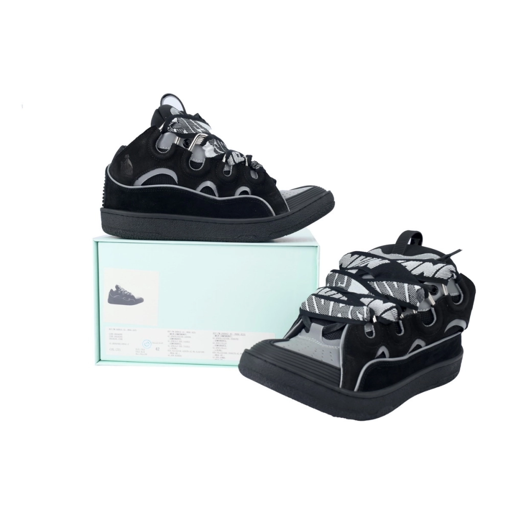 Lanvin Leather Curb Sneaker Black Grey