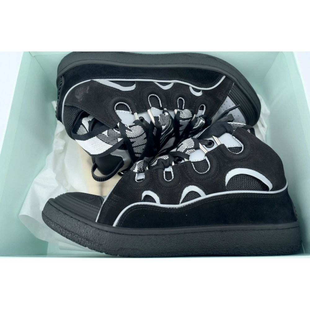 Lanvin Leather Curb Sneaker Black Grey