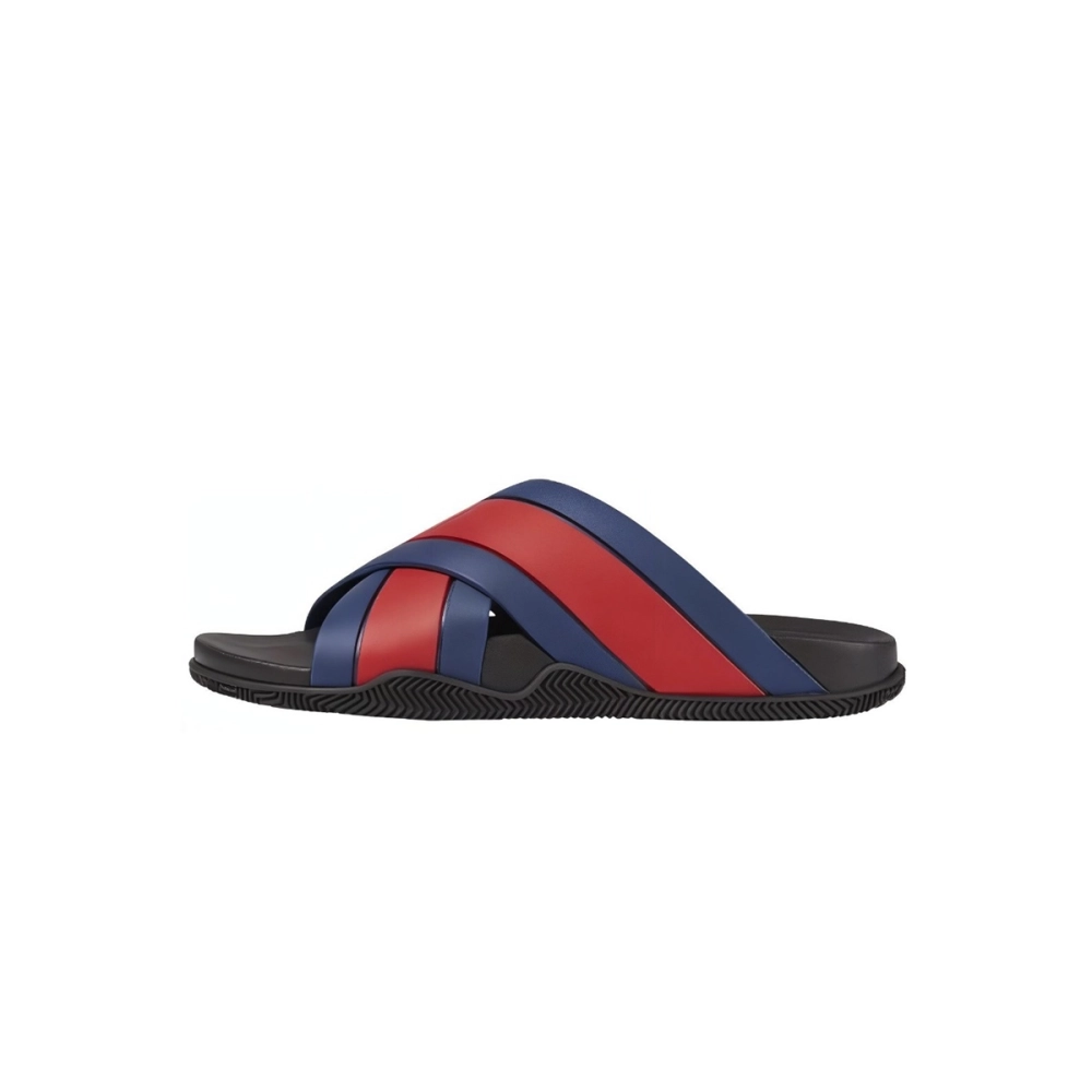 Gucci Web Slide Black Rubber Blue and Red 630326 J8700 8497