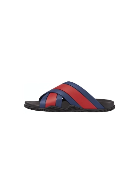 Gucci Web Slide Black Rubber Blue and Red 630326 J8700 8497