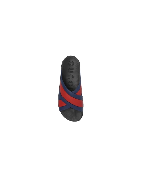 Gucci Web Slide Black Rubber Blue and Red 630326 J8700 8497