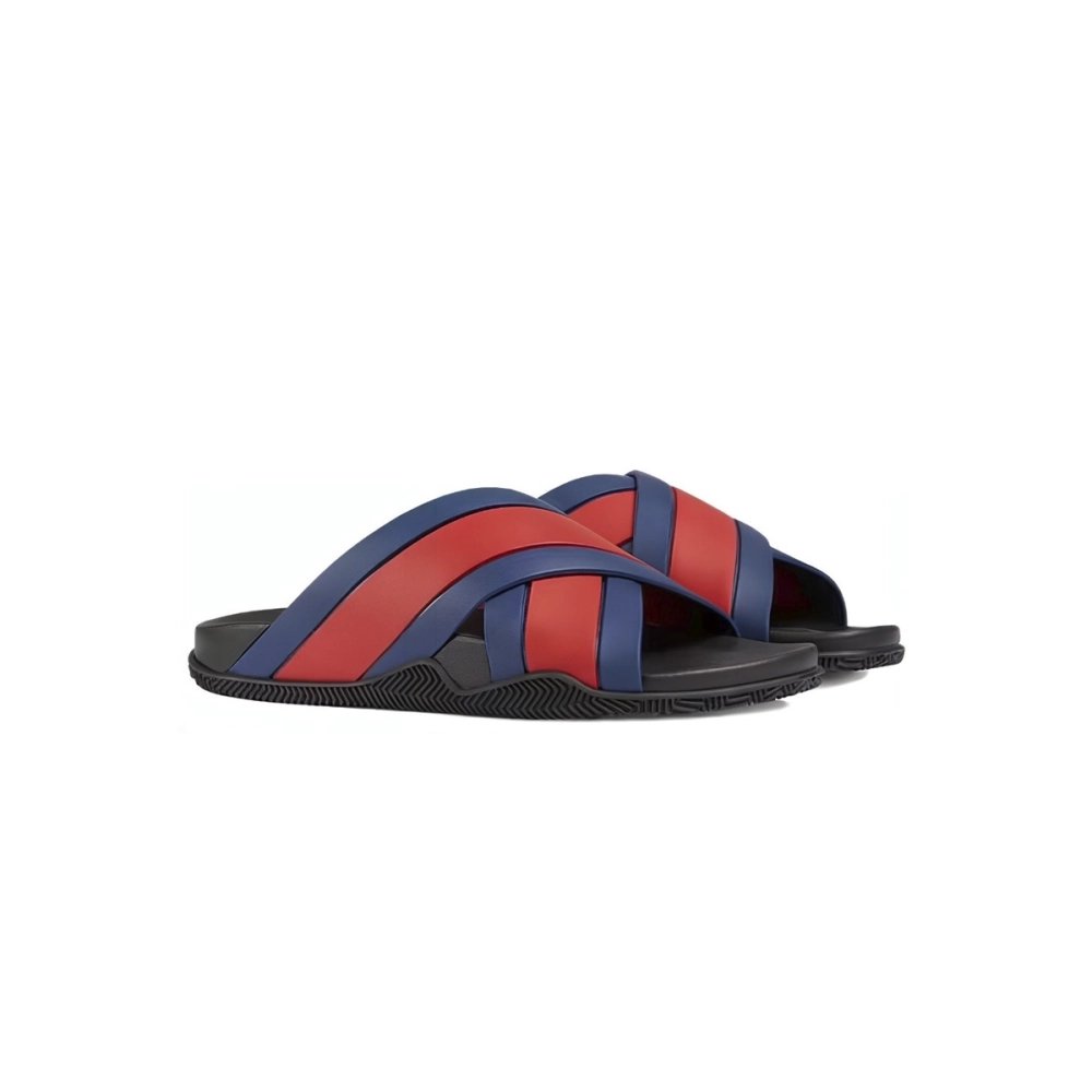 Gucci Web Slide Black Rubber Blue and Red 630326 J8700 8497