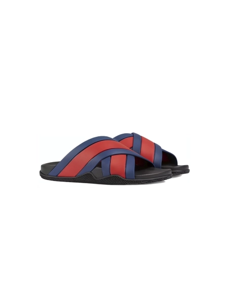 Gucci Web Slide Black Rubber Blue and Red 630326 J8700 8497
