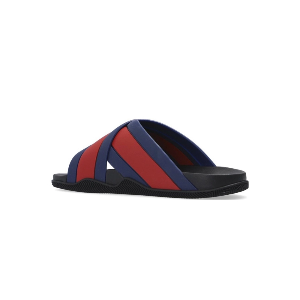 Gucci Web Slide Black Rubber Blue and Red 630326 J8700 8497