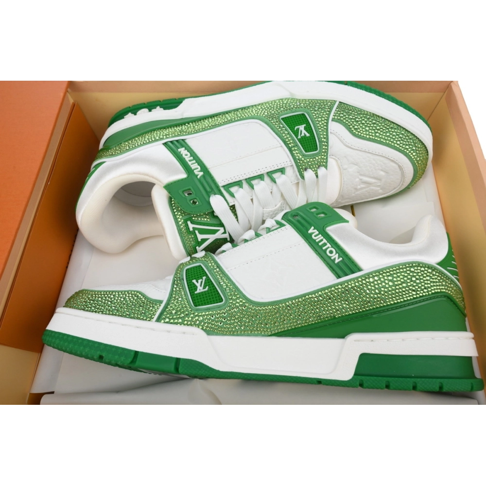 Louis Vuitton Trainer Green White Swarovski