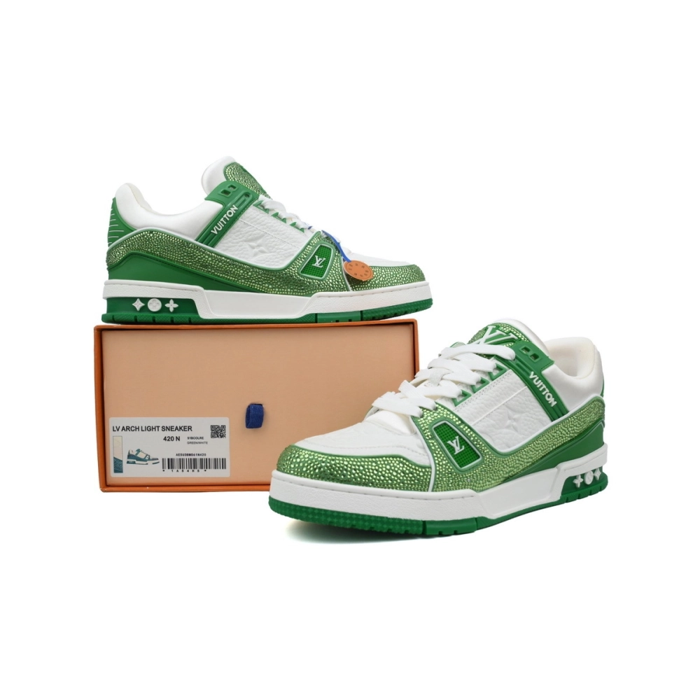 Louis Vuitton Trainer Green White Swarovski