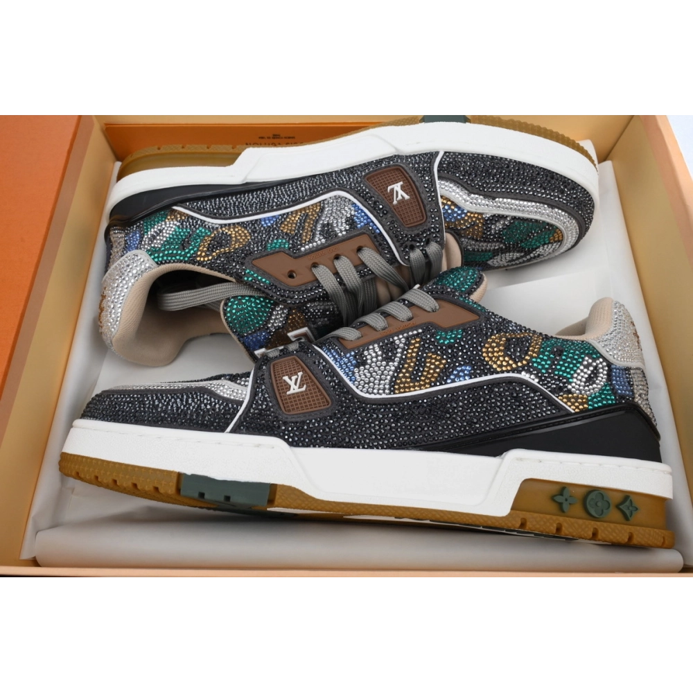Louis Vuitton Trainer Khaki Camouflage Rhinestone