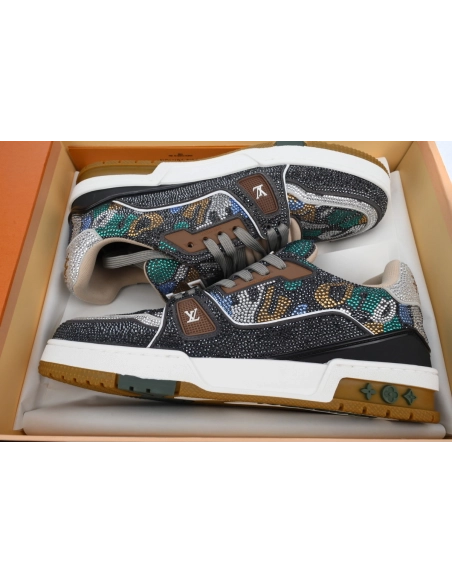 Louis Vuitton Trainer Khaki Camouflage Rhinestone
