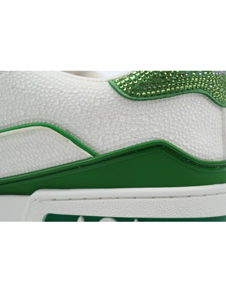 Louis Vuitton Trainer White Rhinestone Green Rhinestone Tail