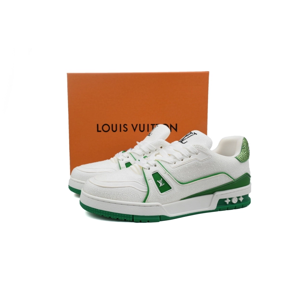 Louis Vuitton Trainer White Rhinestone Green Rhinestone Tail