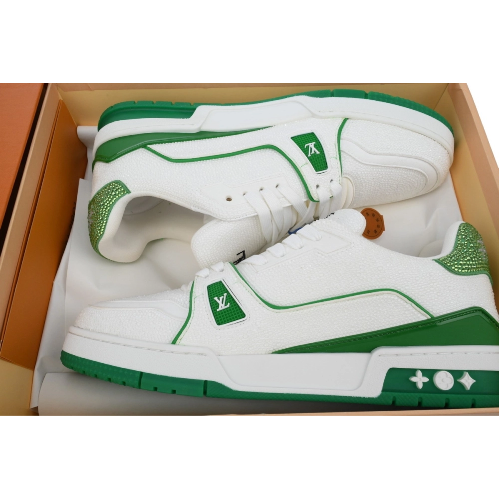 Louis Vuitton Trainer White Rhinestone Green Rhinestone Tail