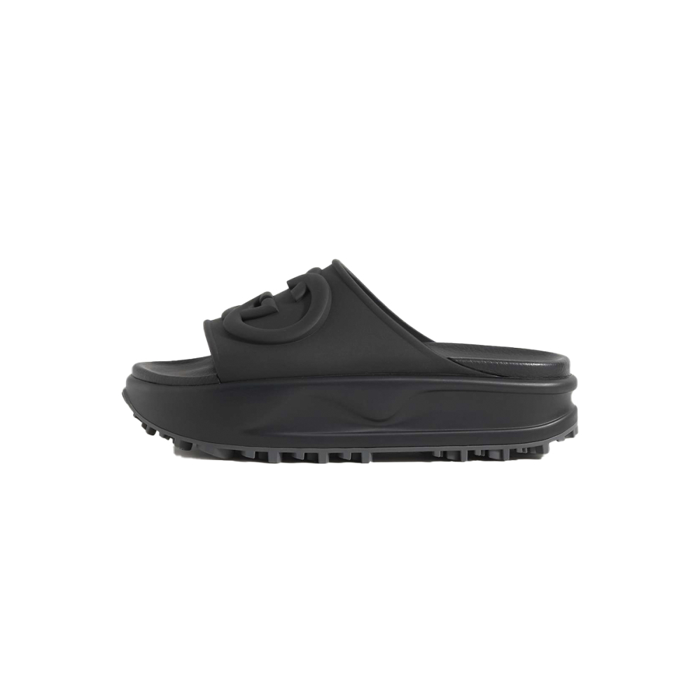 GUCCI Miami Rubber Platform Slides Black