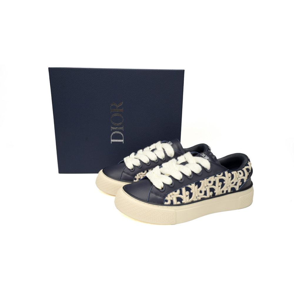Dior B33 Sneaker Navy Blue Smooth Calfskin Oblique Raised Embroidery 3SN303ZYQ_H561