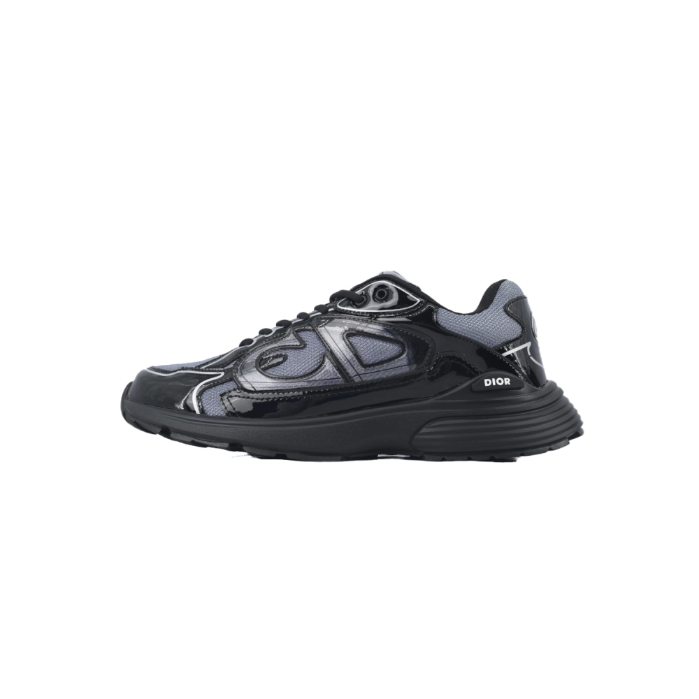 Dior B30 Round Head Logo Sneakers Patent Leather Gray