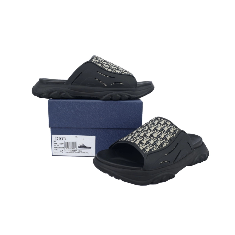 Dior Oblique Flat Sandals Mules Shoes Logo Black Beige