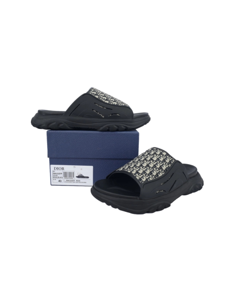 Dior Oblique Flat Sandals Mules Shoes Logo Black Beige