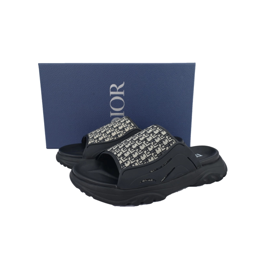 Dior Oblique Flat Sandals Mules Shoes Logo Black Beige