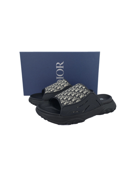 Dior Oblique Flat Sandals Mules Shoes Logo Black Beige