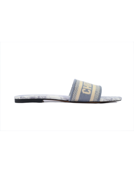 Dior Dway Slide Gray Embroidered Cloth Printed Sandals KCQ209TJE_S21G