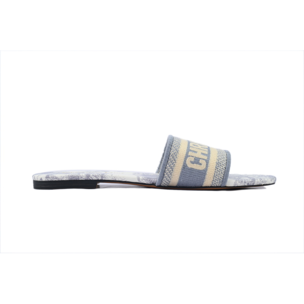 Dior Dway Slide Gray Embroidered Cloth Printed Sandals KCQ209TJE_S21G