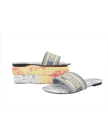 Dior Dway Slide Gray Embroidered Cloth Printed Sandals KCQ209TJE_S21G