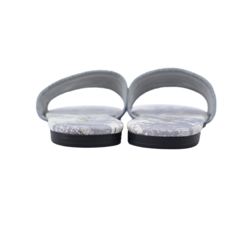 Dior Dway Slide Gray Embroidered Cloth Printed Sandals KCQ209TJE_S21G