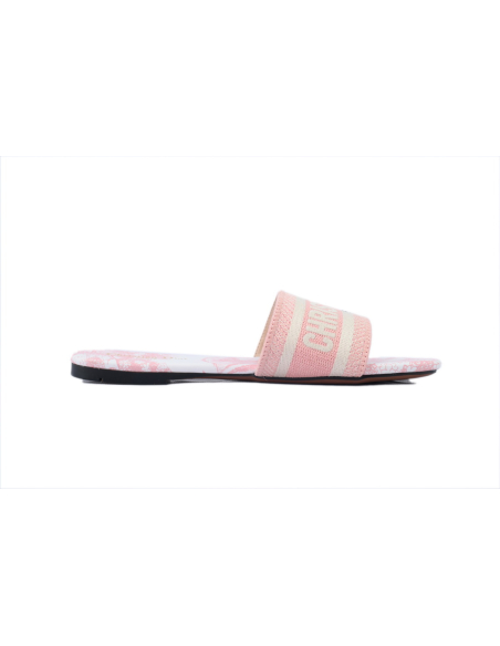 Dior Dway Slide Pink Embroidered Cotton Cloth Printed Sandals