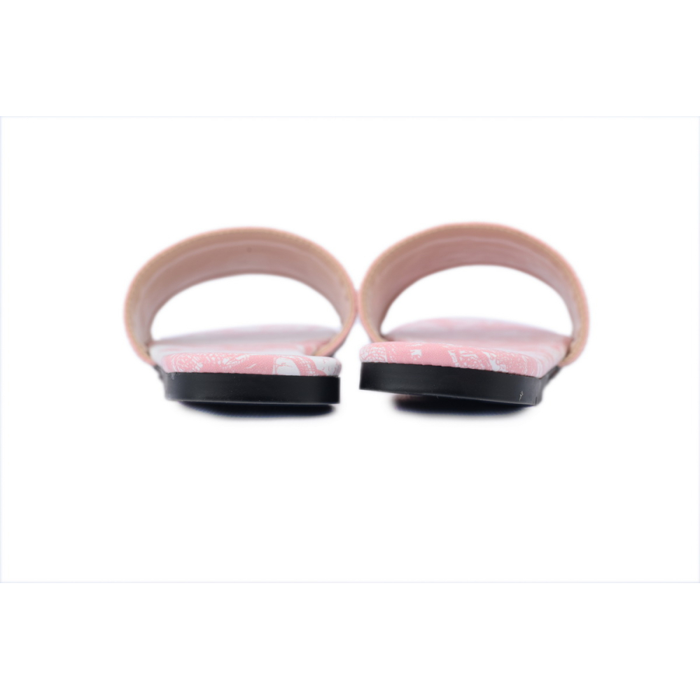 Dior Dway Slide Pink Embroidered Cotton Cloth Printed Sandals
