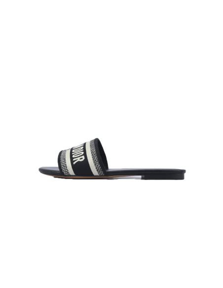 Dior Dway Black Oblique / Beige Cotton Sandal Flat