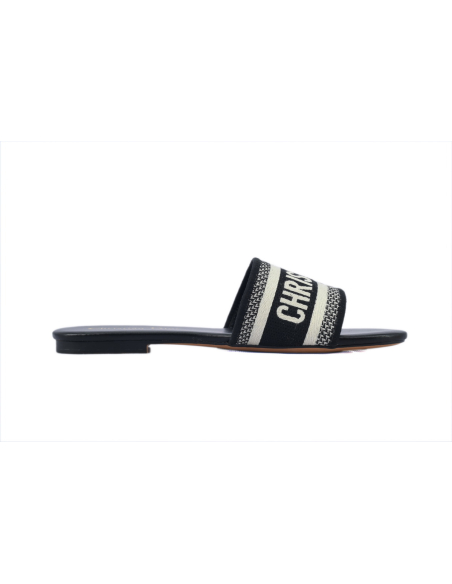 Dior Dway Black Oblique / Beige Cotton Sandal Flat