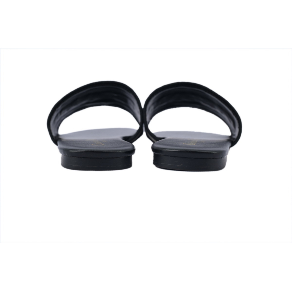 Dior Dway Black Oblique / Beige Cotton Sandal Flat