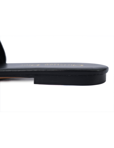 Dior Dway Black Oblique / Beige Cotton Sandal Flat