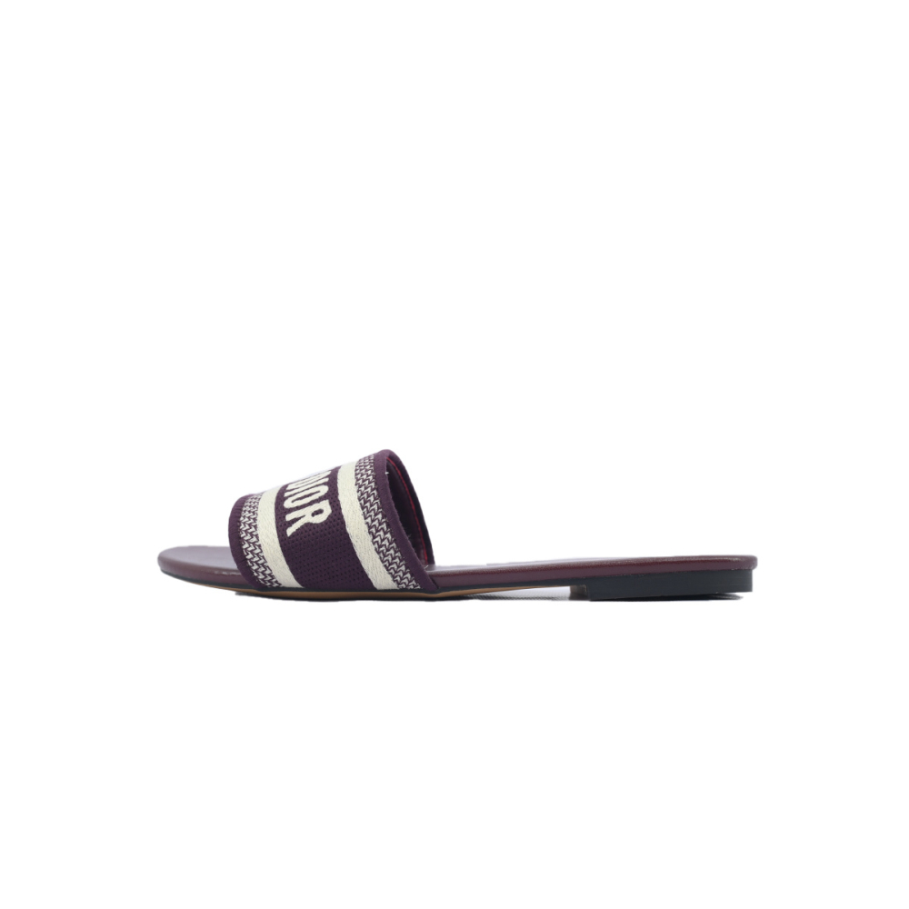 Dior Dway Slide Burgundy Cotton Embroidered Sandals