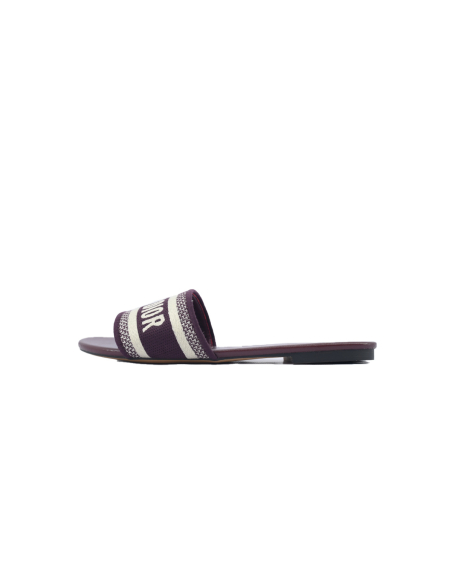 Dior Dway Slide Burgundy Cotton Embroidered Sandals