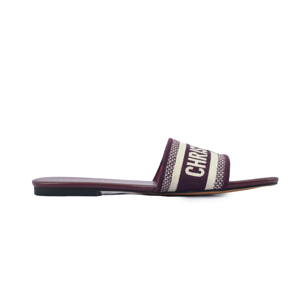 Dior Dway Slide Burgundy Cotton Embroidered Sandals