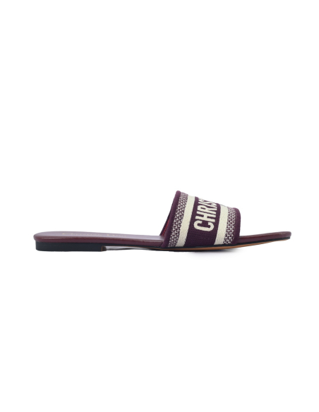 Dior Dway Slide Burgundy Cotton Embroidered Sandals