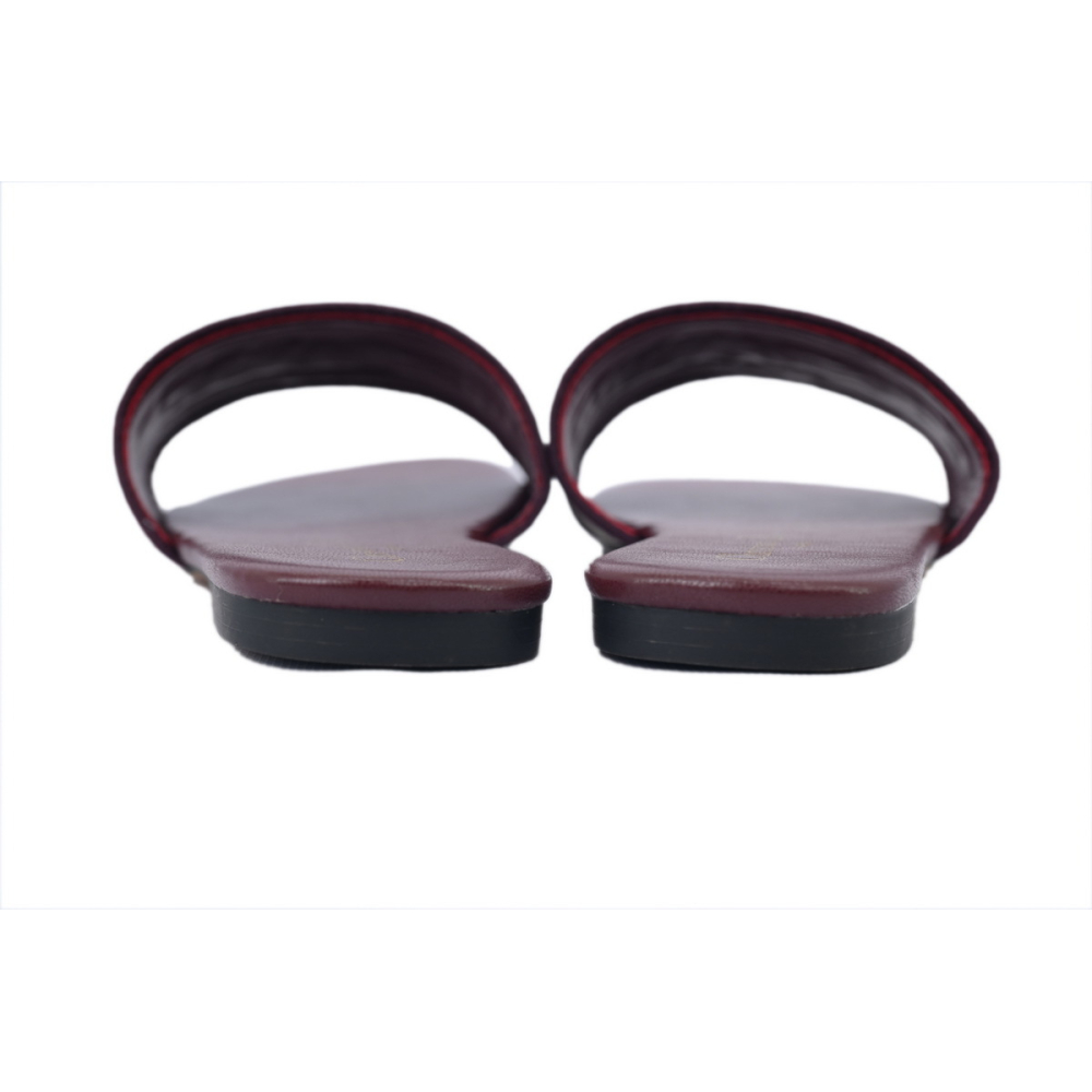 Dior Dway Slide Burgundy Cotton Embroidered Sandals